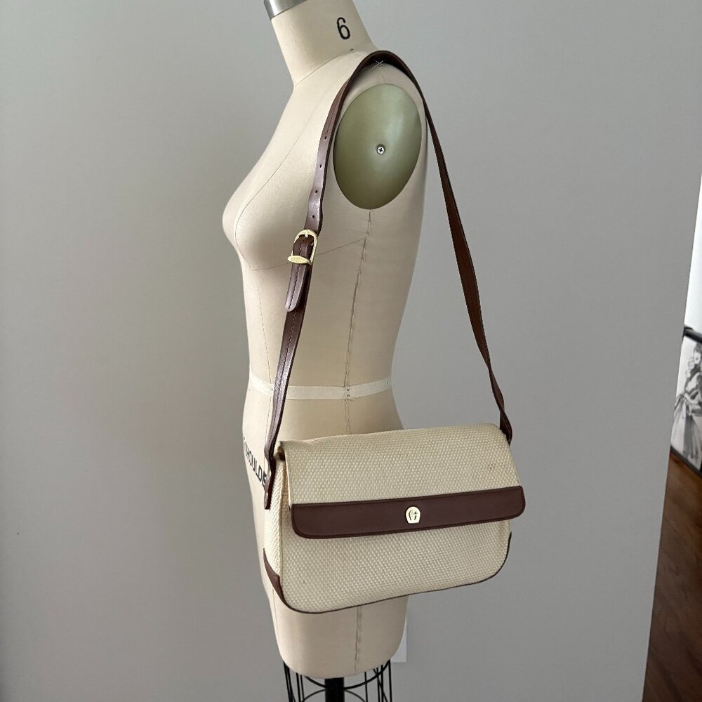 Etienne Aigner Vintage Bag Cream Woven with Leather Trim Shoulder Bag